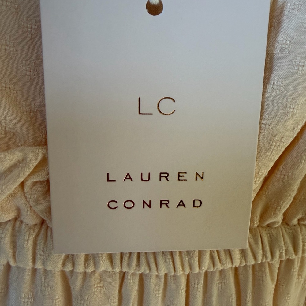 LC Lauren Conrad XXL Boho Cottagecore Tiered Maxi Dress Cream Ruched Strap Dress - Picture 4 of 6